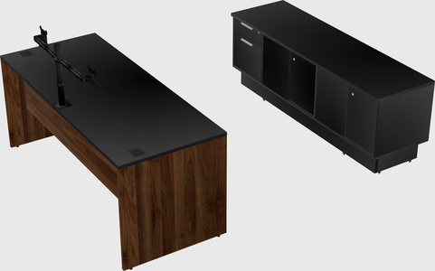 Parallel desk with low credenza