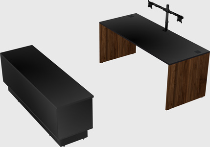 Parallel desk with low credenza