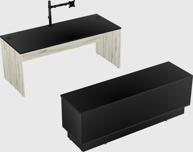 Parallel desk with low credenza