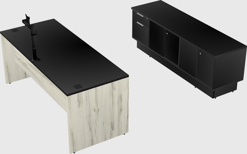 Parallel desk with low credenza