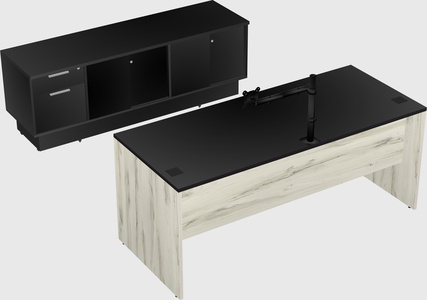 Parallel desk with low credenza
