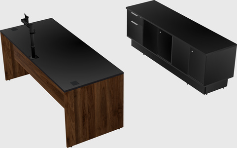 Parallel desk with low credenza