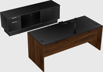 Parallel desk with low credenza