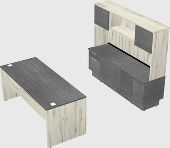 Parallel desk with low credenza