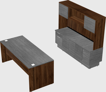 Parallel desk with low credenza