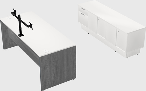 Parallel desk with low credenza