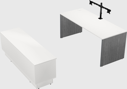 Parallel desk with low credenza
