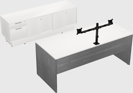 Parallel desk with low credenza