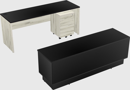 Parallel desk with low credenza