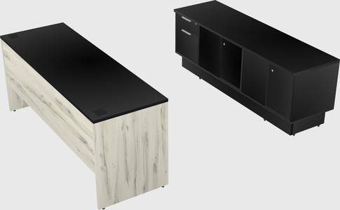 Parallel desk with low credenza