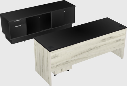 Parallel desk with low credenza