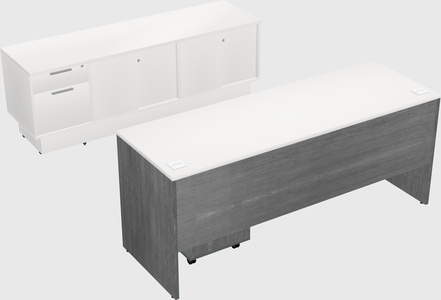 Parallel desk with low credenza