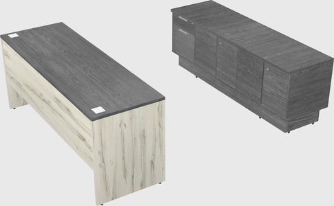 Parallel desk with low credenza