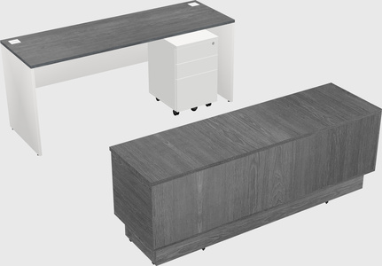 Parallel desk with low credenza