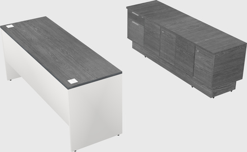 Parallel desk with low credenza