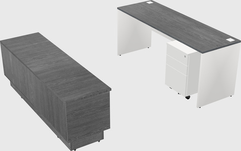 Parallel desk with low credenza