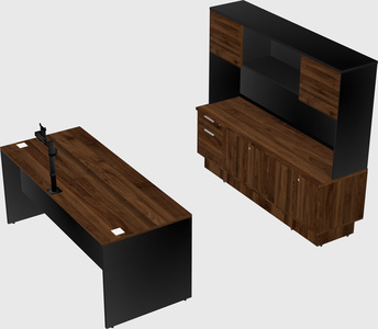 Parallel desk with low credenza