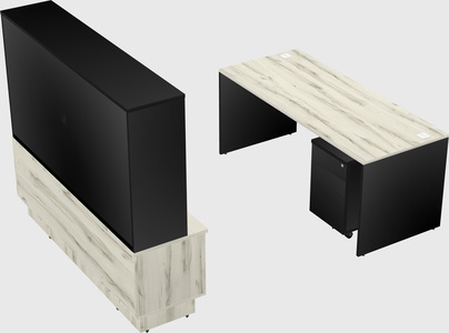 Parallel desk with low credenza