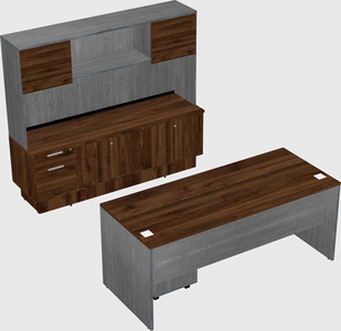 Parallel desk with low credenza