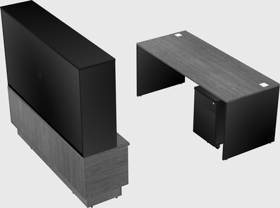 Parallel desk with low credenza