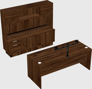 Parallel desk with low credenza