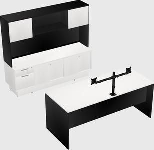 Parallel desk with low credenza