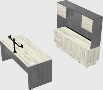 Parallel desk with low credenza