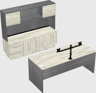 Parallel desk with low credenza