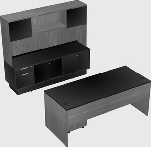 Parallel desk with low credenza