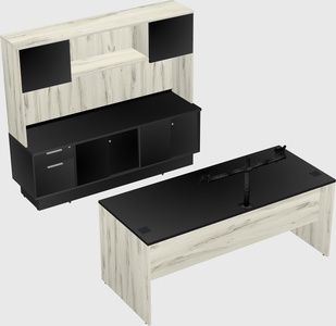 Parallel desk with low credenza
