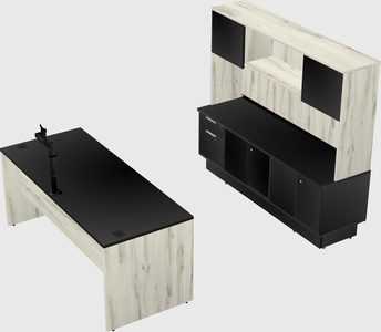 Parallel desk with low credenza