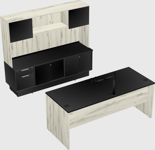 Parallel desk with low credenza