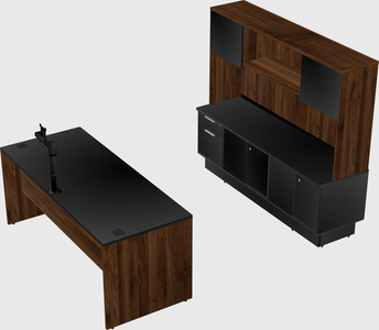 Parallel desk with low credenza