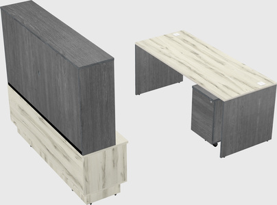 Parallel desk with low credenza