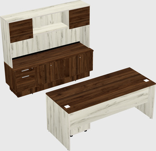 Parallel desk with low credenza