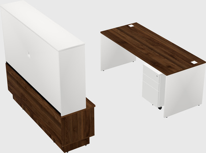 Parallel desk with low credenza