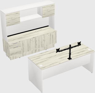 Parallel desk with low credenza