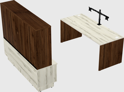 Parallel desk with low credenza