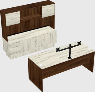Parallel desk with low credenza