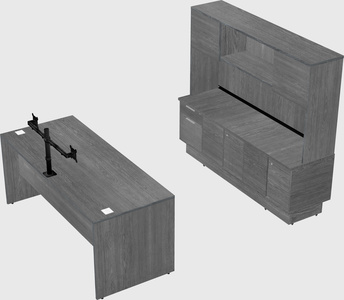 Parallel desk with low credenza