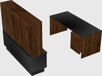 Parallel desk with low credenza