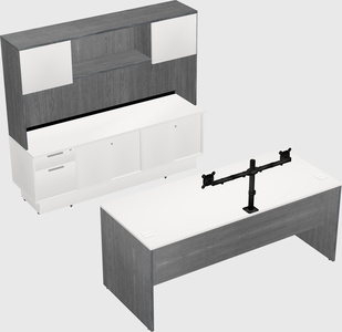 Parallel desk with low credenza