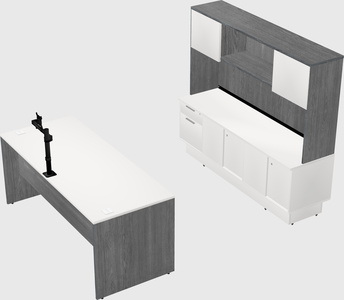 Parallel desk with low credenza