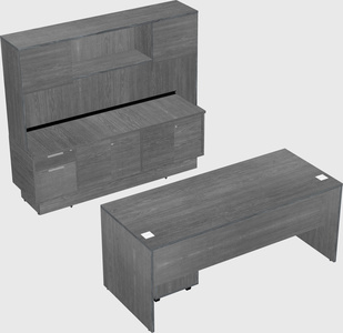 Parallel desk with low credenza
