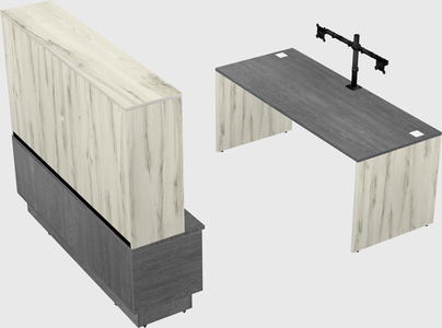 Parallel desk with low credenza