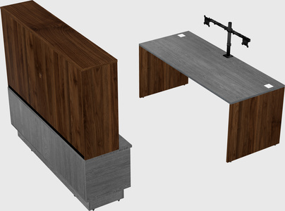 Parallel desk with low credenza