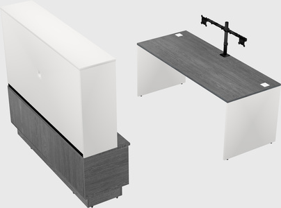 Parallel desk with low credenza