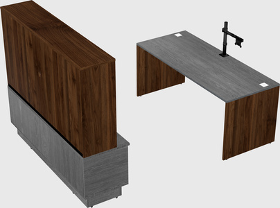 Parallel desk with low credenza