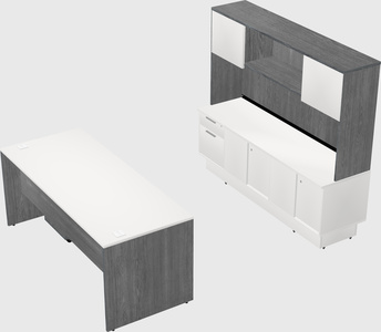 Parallel desk with low credenza