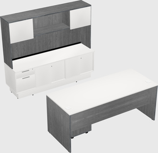 Parallel desk with low credenza